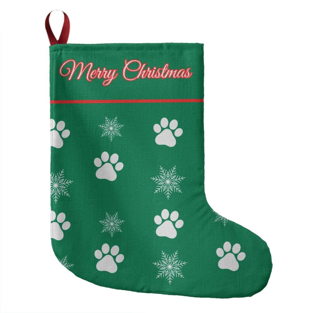 Merry Christmas Snowflakes/Paw Print Stocking