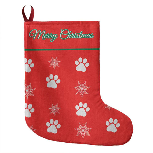 Merry Christmas Snowflake/Paw Print Srtocking (Red)