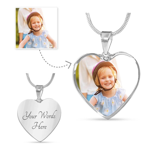 Personal Photo Upload Heart Necklace with Engraving